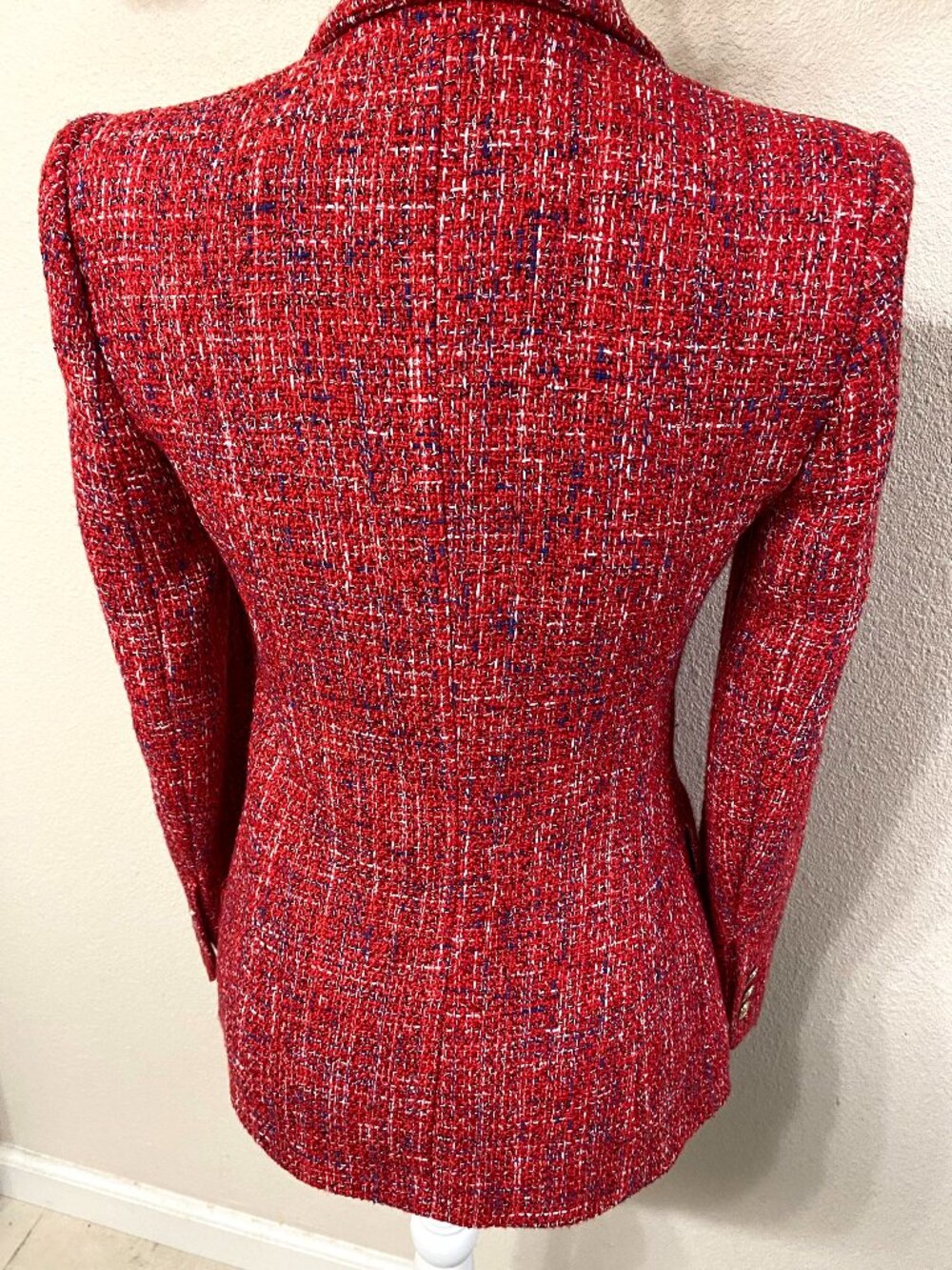Zara Tweed Double-Breasted Red Blazer Jacket XS - Picture 7 of 13